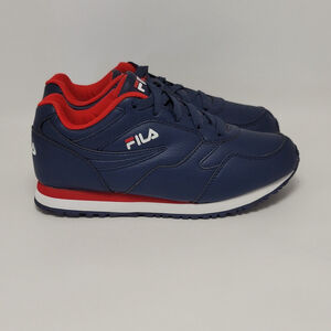 Kids Fila Classico Blue White Red Faux Leather Sneakers Size 4.5